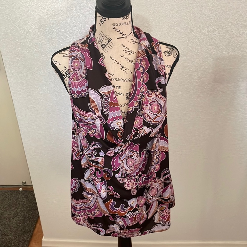 Trina Turk 100% silk draped sleeveless blouse